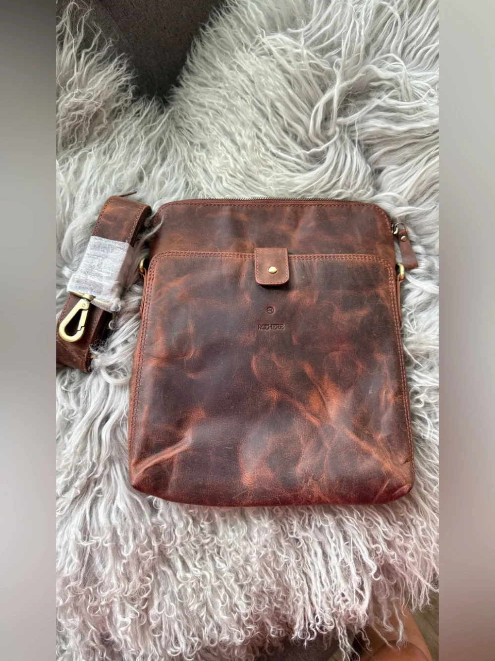 Rochere Genuine Leather Messenger Bag Rustic Brown Crazy Horse Leather NWT